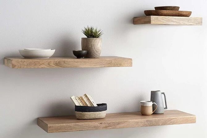 wooden floating shelves for better storage